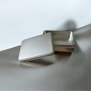 Small Rectangle Silver Tin Storage Container With Removable Lid 5.5”x 5”x 1.5”